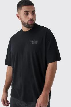 Plus Oversized Extended Neck Limited Edition Print T-Shirt | BoohooMAN UK