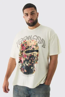 Plus Oversized Fearless Floral Balaclava T-shirt | BoohooMAN UK