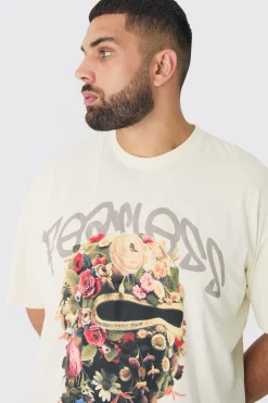 Plus Oversized Fearless Floral Balaclava T-shirt | BoohooMAN UK