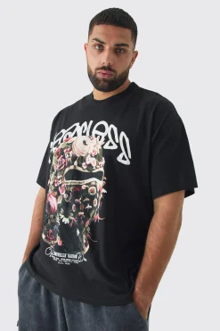 Plus Oversized Fearless Floral Balaclava T-shirt | BoohooMAN UK