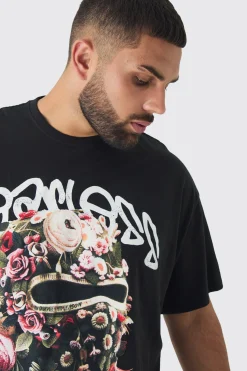 Plus Oversized Fearless Floral Balaclava T-shirt | BoohooMAN UK