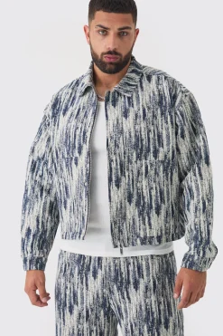 Plus Oversized Fit Fabric Interest Denim Jacket | BoohooMAN UK
