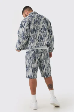 Plus Oversized Fit Fabric Interest Denim Jacket | BoohooMAN UK