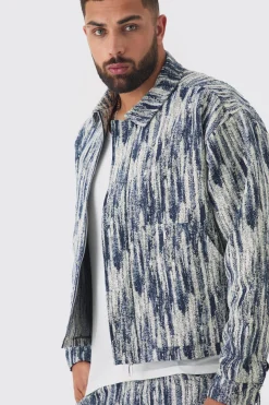 Plus Oversized Fit Fabric Interest Denim Jacket | BoohooMAN UK