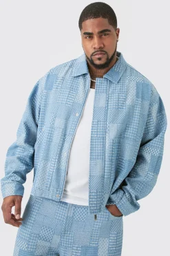 Plus Oversized Fit Fabric Interest Denim Jacket | BoohooMAN UK