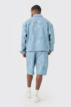 Plus Oversized Fit Fabric Interest Denim Jacket | BoohooMAN UK