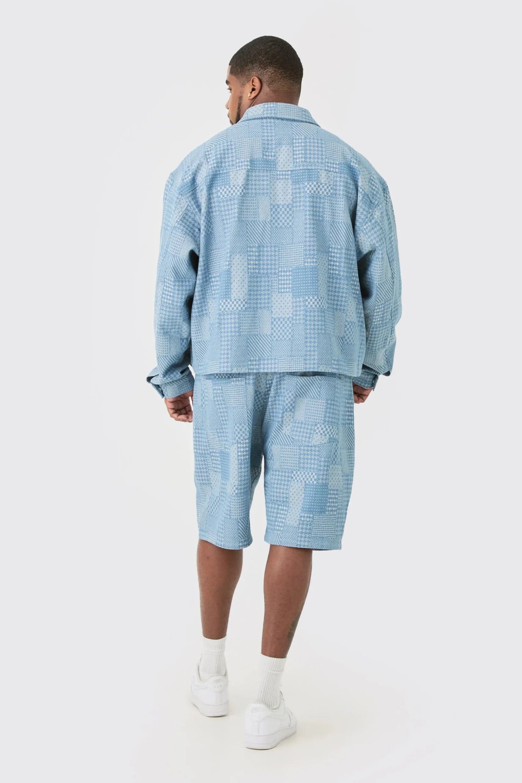 Plus Oversized Fit Fabric Interest Denim Jacket | BoohooMAN UK