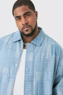 Plus Oversized Fit Fabric Interest Denim Jacket | BoohooMAN UK