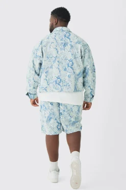 Plus Oversized Fit Fabric Interest Denim Jacket | BoohooMAN UK