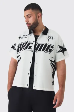 Plus Oversized Fit Knitted Moto Shirt | BoohooMAN UK