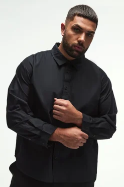 Plus Oversized Fit Oxford Shirt In Black | BoohooMAN UK