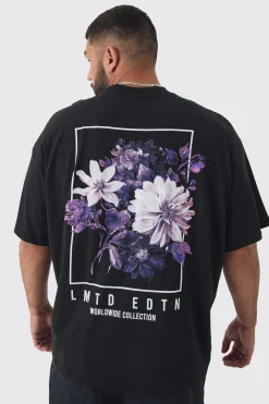 Plus Oversized Floral Back Graphic T-shirt | BoohooMAN UK