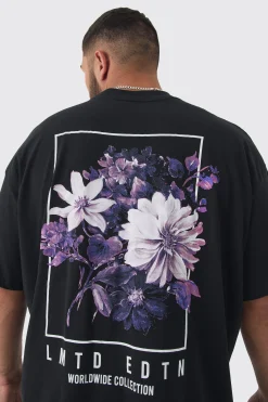 Plus Oversized Floral Back Graphic T-shirt | BoohooMAN UK