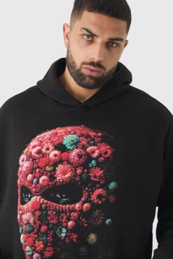 Plus Oversized Floral Balaclava Print Hoodie | BoohooMAN UK