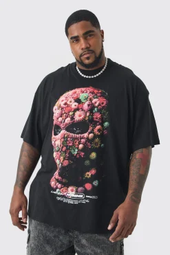 Plus Oversized Floral Mask T-shirt | BoohooMAN UK