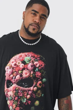 Plus Oversized Floral Mask T-shirt | BoohooMAN UK