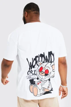 Plus Oversized Graffiti Teddy Back T-shirt | BoohooMAN UK