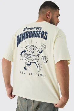 Plus Oversized Hamburger Graphic T-Shirt | BoohooMAN UK