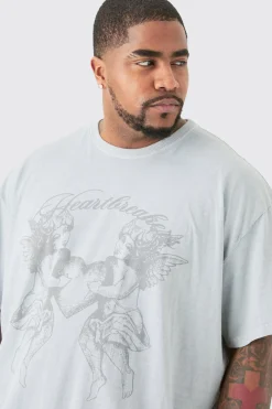 Plus Oversized Heart Breaker Printed T-shirt In Grey | BoohooMAN UK
