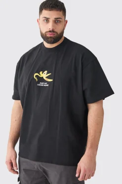 Plus Oversized Heavy Split Hem Print T-shirt | BoohooMAN UK