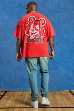 Plus Oversized Heavyweight Bear Print T-shirt | BoohooMAN UK
