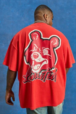 Plus Oversized Heavyweight Bear Print T-shirt | BoohooMAN UK
