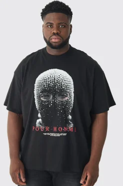 Plus Oversized Heavyweight Mask Graphic T-shirt | BoohooMAN UK