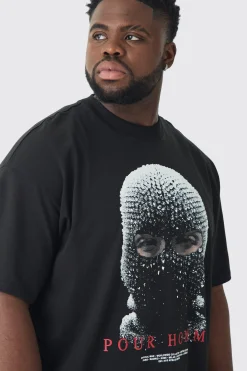 Plus Oversized Heavyweight Mask Graphic T-shirt | BoohooMAN UK