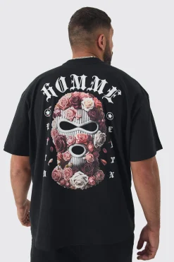Plus Oversized Homme Balaclava Floral Print T-shirt | BoohooMAN UK