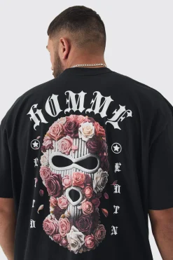Plus Oversized Homme Balaclava Floral Print T-shirt | BoohooMAN UK