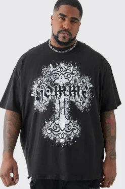 Plus Oversized Homme Cross Front & Back Print T-shirt | BoohooMAN UK