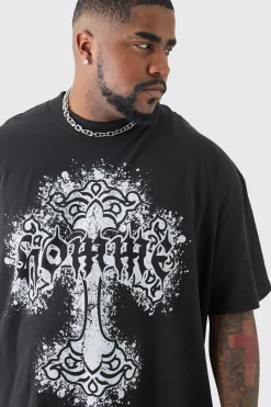 Plus Oversized Homme Cross Front & Back Print T-shirt | BoohooMAN UK