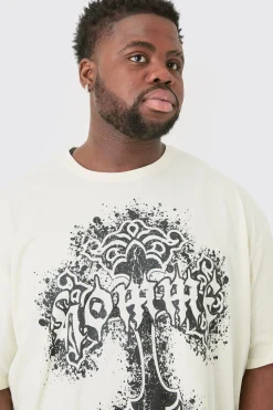 Plus Oversized Homme Cross Front & Back Print T-shirt | BoohooMAN UK