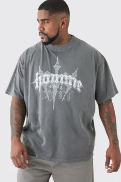 Plus Oversized Homme Cross T-shirt In Grey | BoohooMAN UK