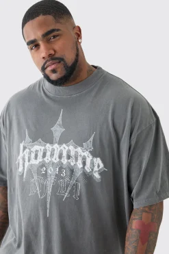 Plus Oversized Homme Cross T-shirt In Grey | BoohooMAN UK