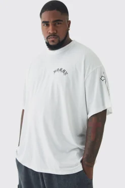 Plus Oversized Homme Print & Cross Embroidered T-Shirt | BoohooMAN UK