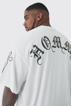 Plus Oversized Homme Print & Cross Embroidered T-Shirt | BoohooMAN UK