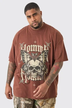 Plus Oversized Homme Skull Graphic T-shirt In Chocolate | BoohooMAN UK