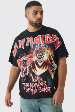 Plus Oversized Iron Maiden Large Scale License Print T-Shirt | BoohooMAN UK