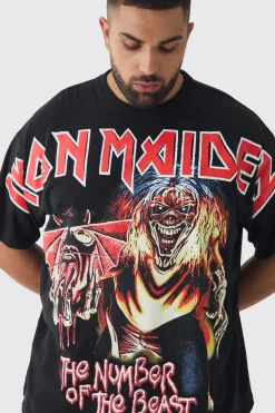 Plus Oversized Iron Maiden Large Scale License Print T-Shirt | BoohooMAN UK