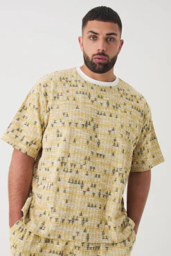 Plus Oversized Jacquard Geo T-shirt | BoohooMAN UK