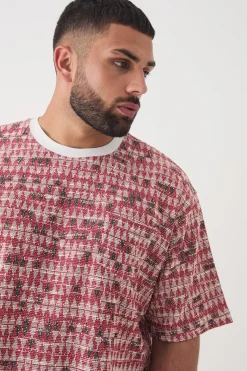 Plus Oversized Jacquard Geo T-shirt | BoohooMAN UK