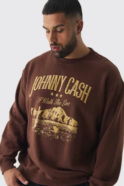 Plus Oversized Johnny Cash Licensed Sweatshirt | BoohooMAN UK