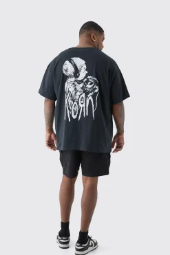 Plus Oversized Korn License T-shirt In Black | BoohooMAN UK