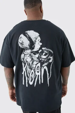 Plus Oversized Korn License T-shirt In Black | BoohooMAN UK