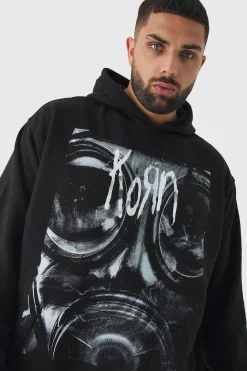 Plus Oversized Korn License Hoodie | BoohooMAN UK