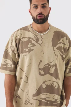 Plus Oversized Line Drawing Knitted T-shirt | BoohooMAN UK