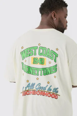 Plus Oversized Looney Tunes License T-shirt Ecru | BoohooMAN UK