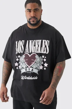 Plus Oversized Los Angeles T-shirt In Black | BoohooMAN UK