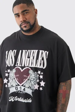 Plus Oversized Los Angeles T-shirt In Black | BoohooMAN UK